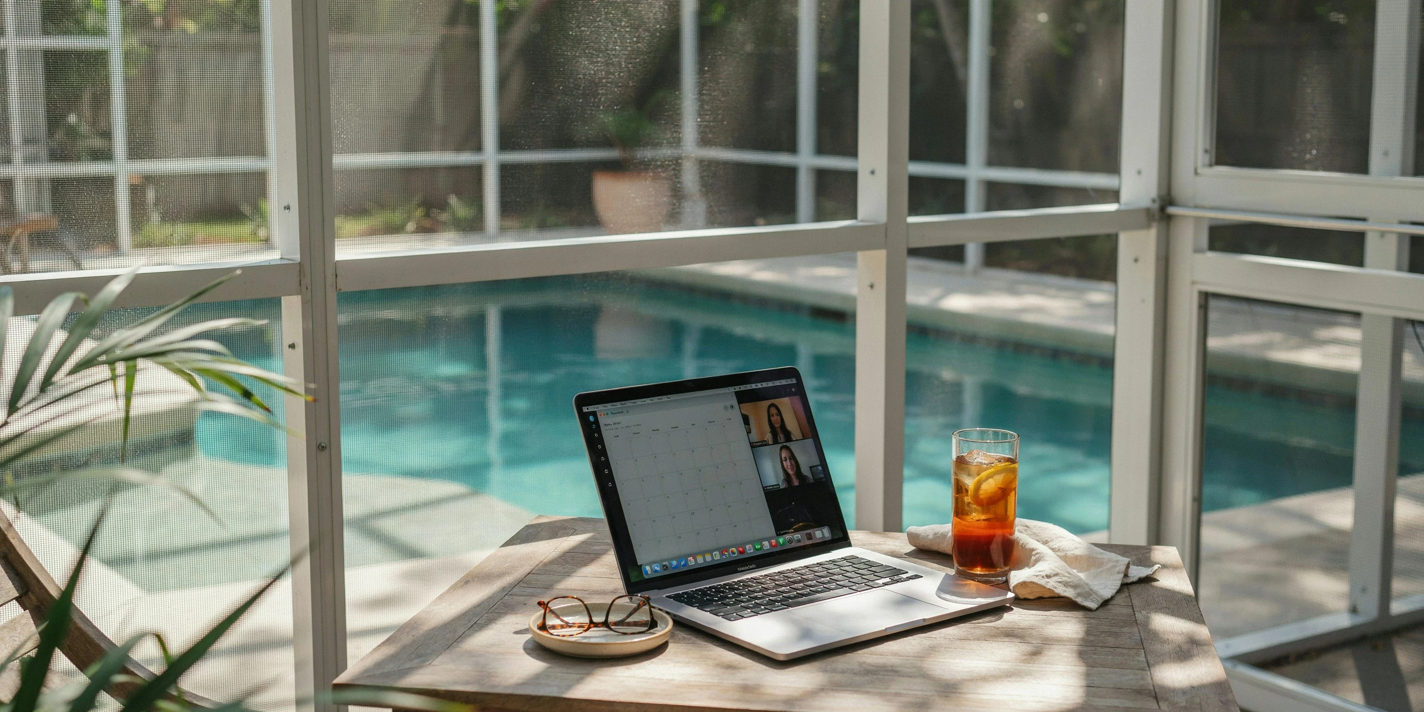 Working from a screened lanai in Cooper Creek, Sarasota, FL